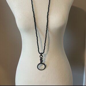 Judith Jack Vintage Deco Sterling, Black Beads & Marquesite Mag. Glass Necklace